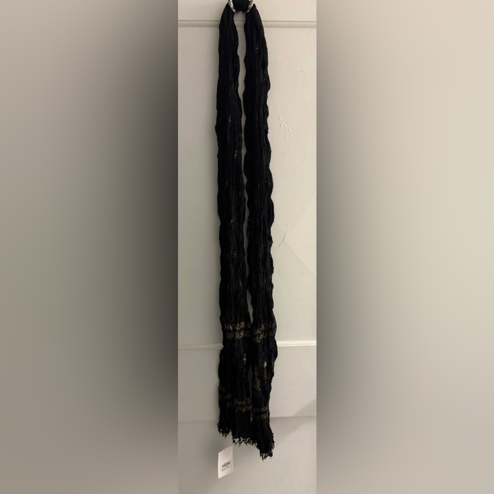 Westside Rogan Print Long Black and Gold Scarf NWT
